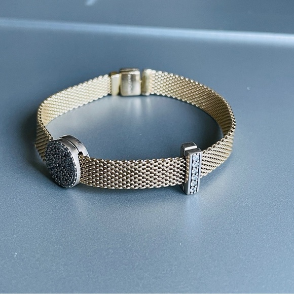 Pandora Reflexions Gold Plat Mesh Bracelet WITHOUT CLIP CHARMS - Picture 13 of 16